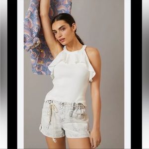 Anthropologie NWT Maeve Ruffled Rib HalterWhite Tank Size 1X.